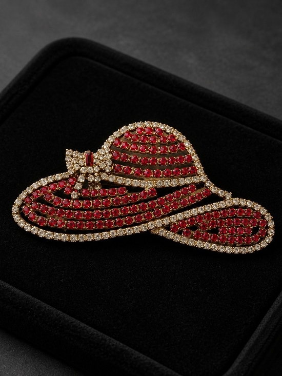 Otc Jewelry - Vintage OTC Red Hat Lady Society Rhinestone Pin Brooch